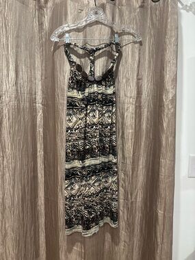 Boho Lycra Beige and Black Halter Sundress/cover-up.